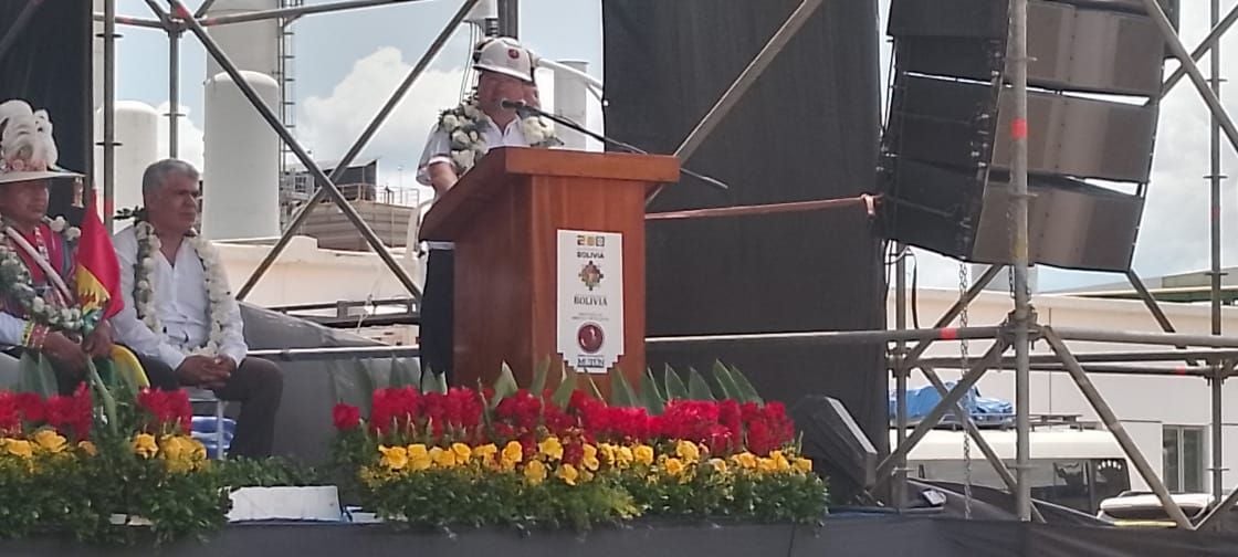 El presidente Luis Arce durante la inauguración del Mutún.