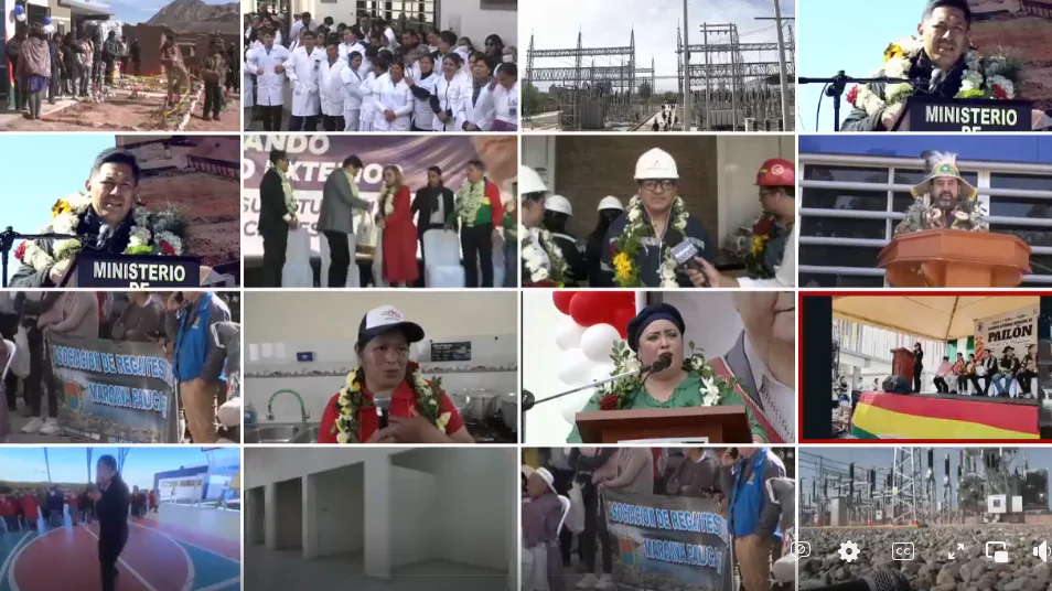 Las 200 obras que el Gobierno entregó el viernes. Foto: Captura Bolivia Tv.
