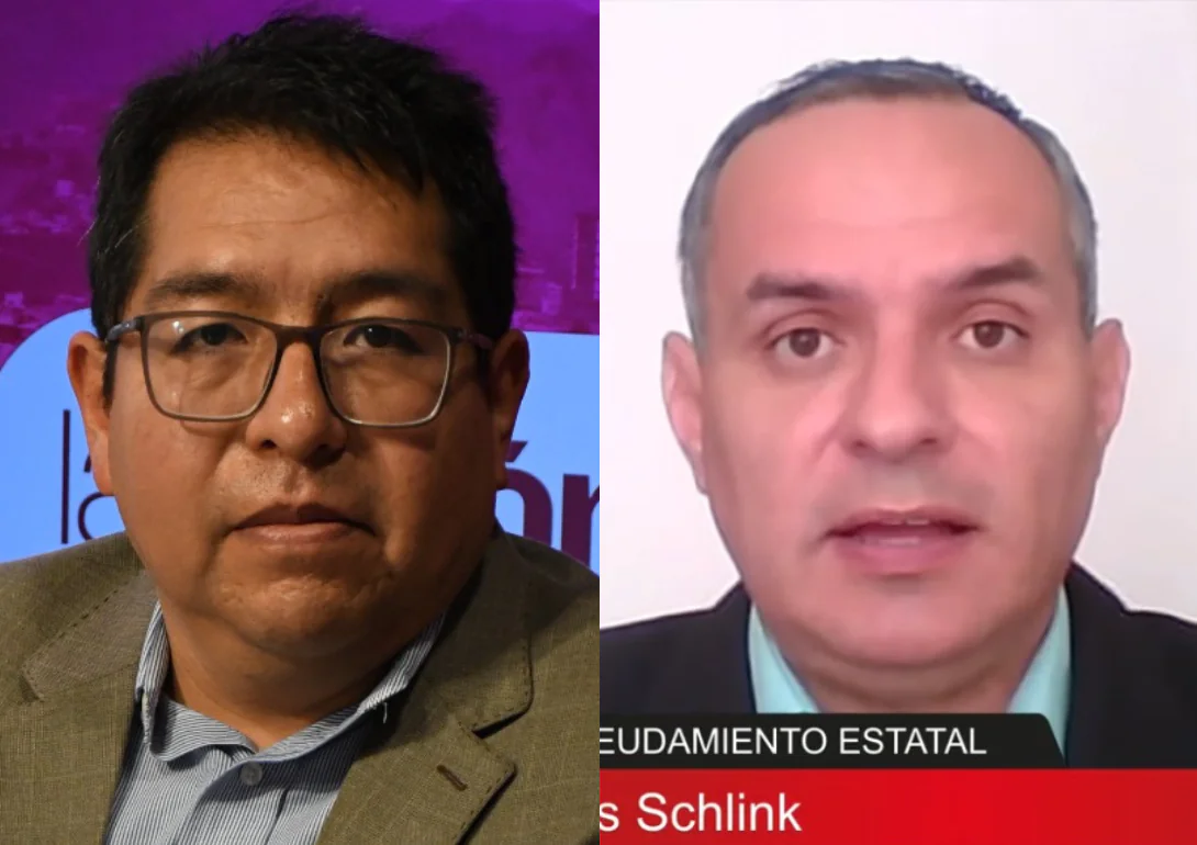El economista Vicente Aguirre y el exviceministro del Tesoro y Crédito Público Carlos Schlink en Piedra, Papel y Tinta.
